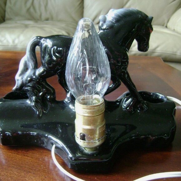 Vintage MCM 1950s Black Gray Horse Planter Accent TV Table Lamp - Picture 7 of 11